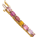 14K Yellow gold  mixed colored sapphire precious stones bracelet (MS-23.50ct. 25 oval shape stones).