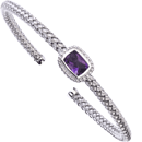 Rope Silver and Cushion Amethyst Cuff Bracelets