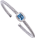 Rope Silver and Cushion Blue Topaz Cuff Bracelets