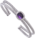 Silver with Oval Amethyst Double Row Cuff Bracelet
