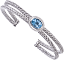 Silver with Blue Topaz Double Row Cuff Bracelet