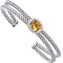 Silver with Oval Citrine Double Row Cuff Bracelet