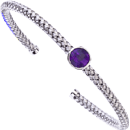Silver with Round Amethyst Cuff Bracelet