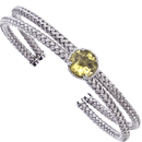 Silver with Round Yellow Quartz Cuff Bracelet