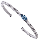 Silver and Marquise Shape Blue Topaz  Cuff Bracelet
