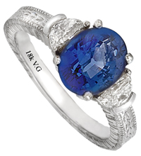 18K White Gold Three-Stone Diamond and Sapphire Ring (H-I/VS, D-0.42ct. S-2.40ct)  