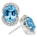 14K white gold precious Blue Topaz pair of earrings  (G/SI2, D-0.17ct. BT-9x7mm) 
