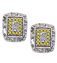 14K white gold and enhanced  yellow colored diamond earrings (G,enhanced  yellow/SI2, SI1, D-0.36ct)