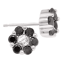 0.83 Ct Black Diamond Flower Earrings in 14K White Gold