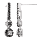 14K White Gold Round Black & White Diamonds Earrings 
