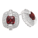 0.66 Ct Round Diamond & 6x6mm Garnet Earrings in 14K White Gold