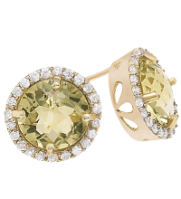 14K Yellow Gold, 0.50 Ct Diamond and 10mm Yellow Quartz Earrings 