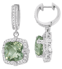 14K White Gold, 0.37 Ct Diamond & 9x9 mm Amethyst Earrings