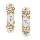 14K Two-Tone Flowers Curved Earrings (D-0.22ct.) 