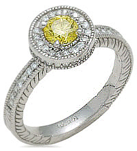 14K white gold colored enhanced diamond ring (enhanced yellow,G/SI1,SI2,  0.85ct).