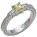 14K white gold colored diamond engagament ring (yellow,G/SI2,SI1, 0.47ct).