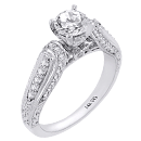 14K White Gold Hand-Engraved and Finely Milgraned Engagement Ring (SI2/G, D-0.38ct)