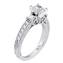 14K White Gold, Hand Milgraned, Prong-set Engagement Ring (SI2/G, D-0.46ct.)