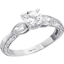 14K White Gold Hand-Engraved and Finely Milgrained Engagement Ring