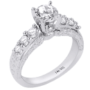 14K White Gold Hand-Engraved and Finely Milgrained Engagement Ring D-0.51ct.