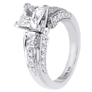 4K White Gold Round & Princess Cut Diamond Engagement Ring D-0.61ct.