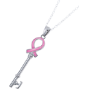 14K White Gold and Enameled Breast Cancer Awareness Key Pendant