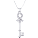 Cancer Awareness Key Diamond Pendant 14K White Gold