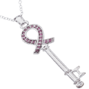 Breast Cancer Awareness Key Diamond & Tourmaline Pendant 14K White Gold