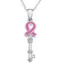 Breast Cancer Awareness Key Diamond & Enameled Pendant 14K White Gold
