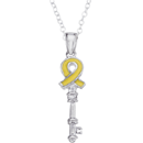 Yellow Ribbon 14K White Gold, Diamond and Enameled Support Our Troops Key Pendant