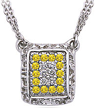 14K white gold and enhanced yellow colored diamond pendants (G,Enhanced/SI2, SI1, 0.65ct)