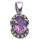 14K White Gold  semi precious Pink tourmaline pendant (G/SI2, D-0.09ct, PT-9x7mm) 