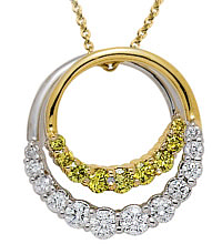 14K Two-Tone colored diamond pendant  (enhanced yellow,G/SI1,SI2, 0.80ct)
