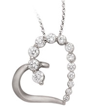14K white gold Journey heart shape pendant (G/SI2, 0.68ct)