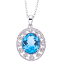 Sterling Silver and Diamond Blue Topaz Pendant 