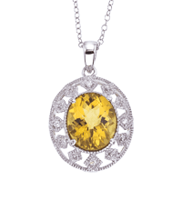 Sterling Silver and Diamond Whiskey Quartz Pendant 