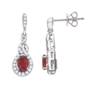14K White Gold Round Diamond & Oval Garnet Earrings 