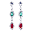 14K Two Tone Earrings with Round Diamonds, Emeralds, Rubies and Sapphires 