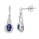 14K White Gold Round Diamond & Oval Sapphire Earrings