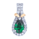 Two-Tone Round Diamonds & Pear Shape Emerald Pendant