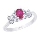 14K White Gold Round Diamond and Oval Ruby Ring 