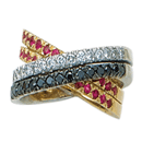 14K two-tone colored diamond wedding ring (G,Black /SI2,SI1, D-0.30ct, BD-0.30c, S-0.50ct.)