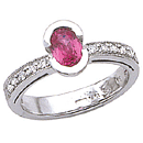 14K White Gold, Precious Pink Sapphire Ring (G/SI2, D-0.20ct.  PS-0.97ct).