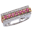 18K Two-Tone Precious Pink Sapphire ring (G/SI2, D-0.26ct,  PS-1.10ct).