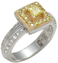 14K Two-Tone colored diamond wedding ring (Enhanced yellow,G/SI1,SI2, 1.03ct), 