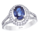 0.65 Ct Diamond & 1.60 Cts Sapphire Ring in 14K White Gold