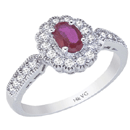 0.35 Ct Diamond & 0.60 Cts Ruby Ring in 14K White Gold 