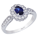0.35 Ct Diamond & 0.51 Cts Sapphire Ring in 14K White Gold 