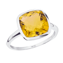 Silver ring with 10mm square checkboard citrine
