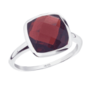 Silver ring with 10mm checkerboard cut garnet